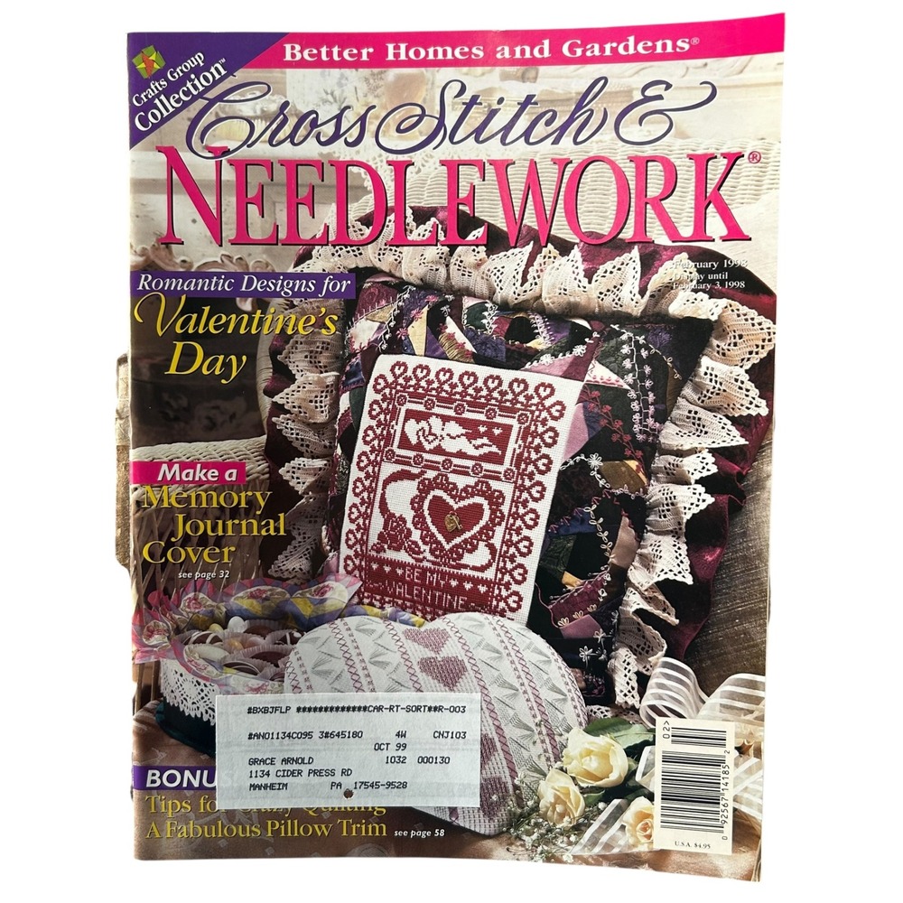 Vintage February 1998 Cross Stitch & Needlework Magazine Valentine Designs